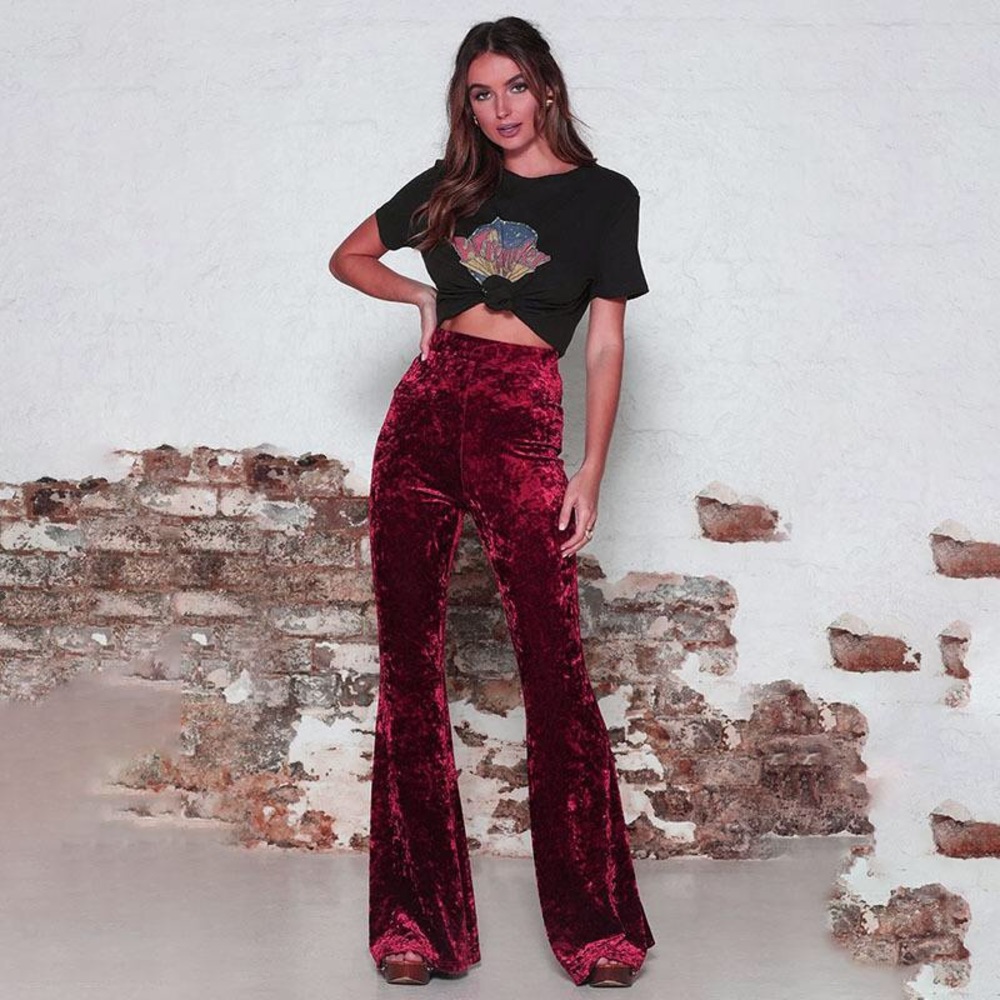 Red velvet bell bottoms